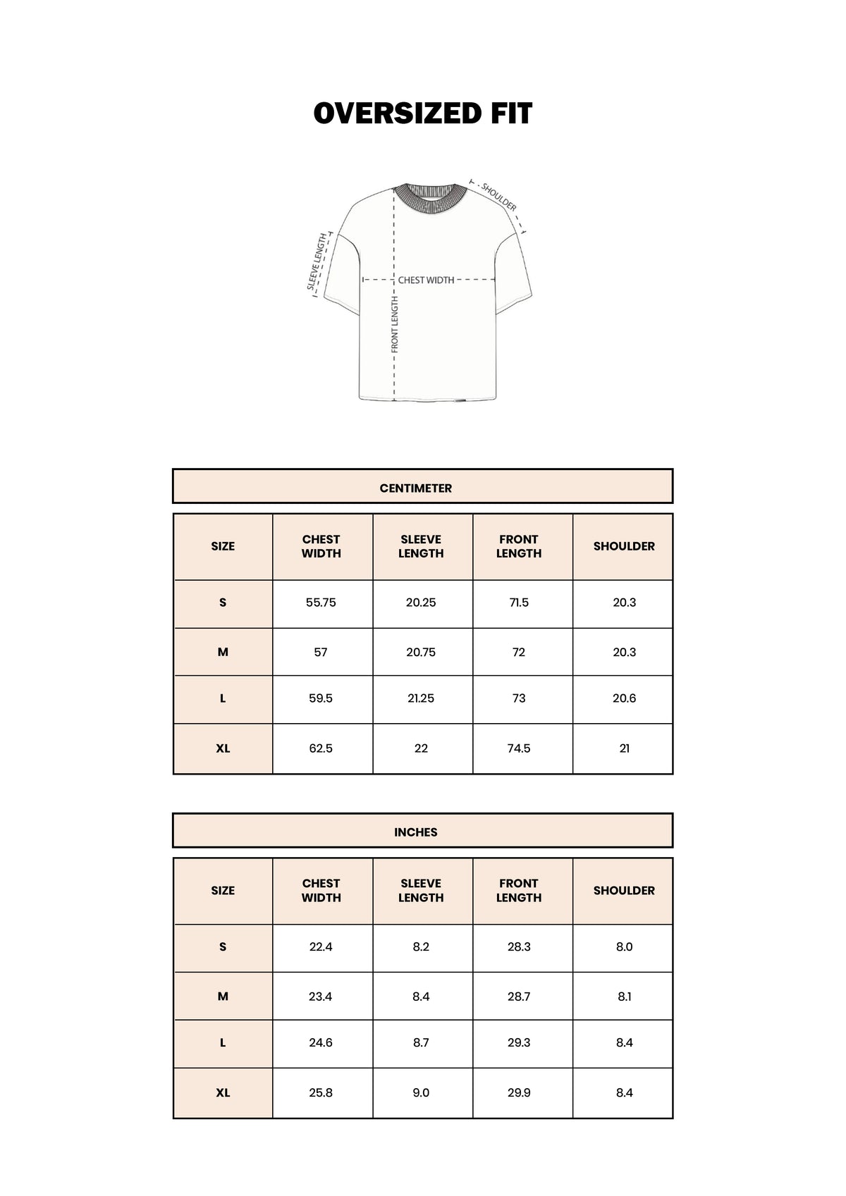 Regular Tee Size Chart
