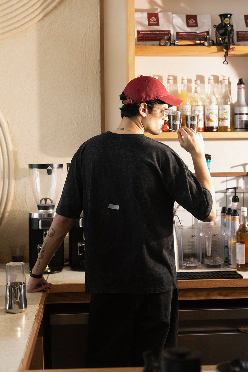 RIPPED ACID WASH BOXY TEE JET BLACK