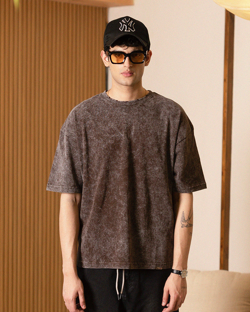 RIPPED ACID WASH BOXY TEE JET BLACK