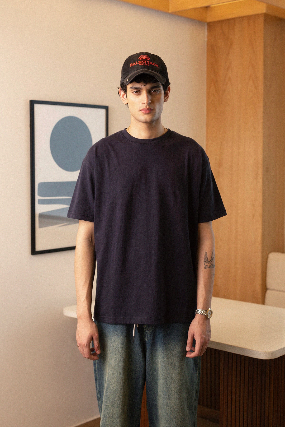 STONE WASHED OVERSIZED TEE BLACK CAT
