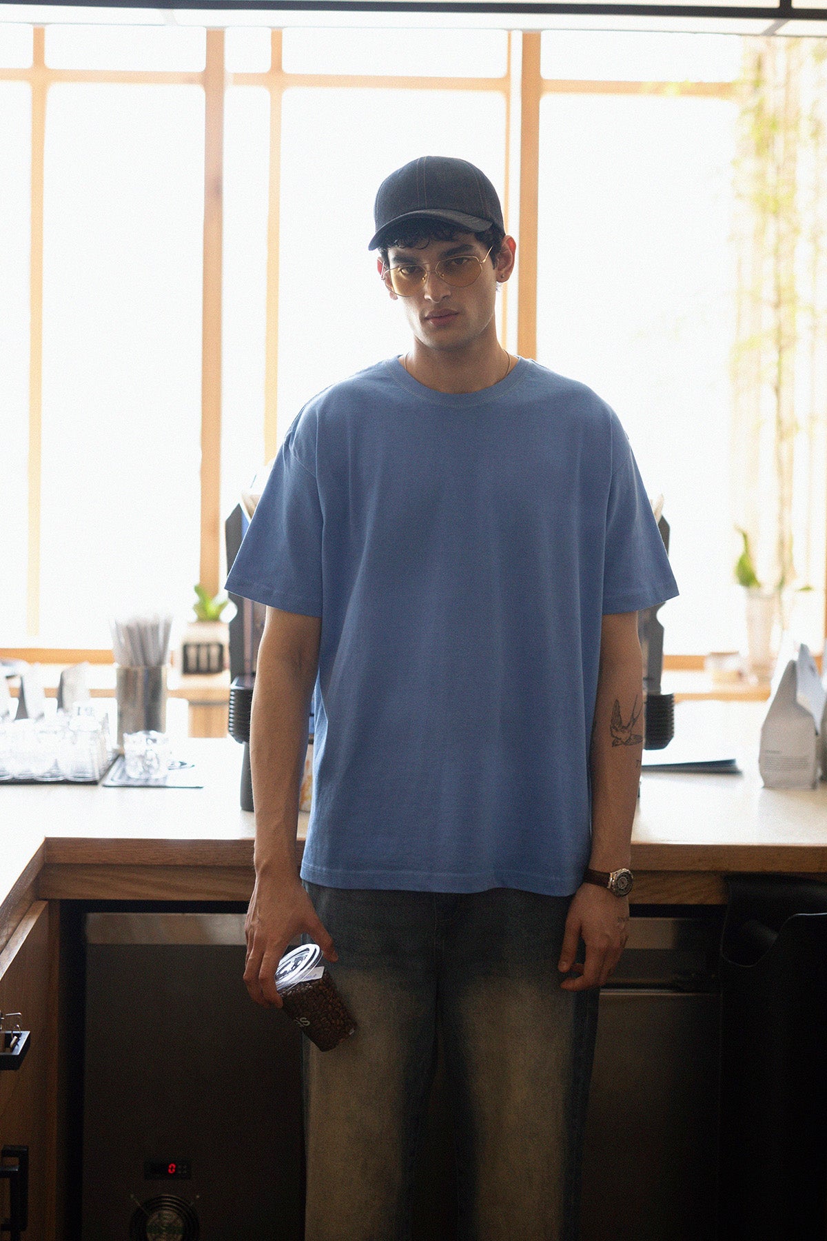 STONE WASHED OVERSIZED TEE MOUNTAIN BLUE BIRD