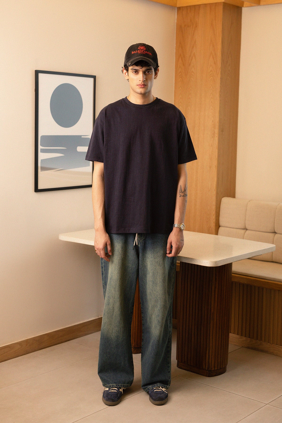 STONE WASHED OVERSIZED TEE BLACK CAT